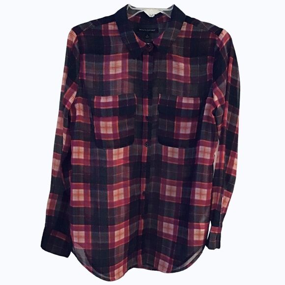 Banana Republic Sheer Plaid Button Down Blouse Long Sleeve Size S - Picture 1 of 3